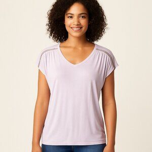 Jennifer Lopez JLO Purple Short Sleeve Blouse Size XS Rhinestones